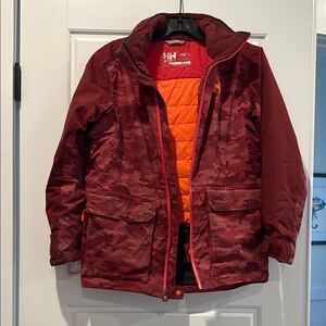 Helly Hansen Kids Camo Puffer Jacket - Burgundy and Orange